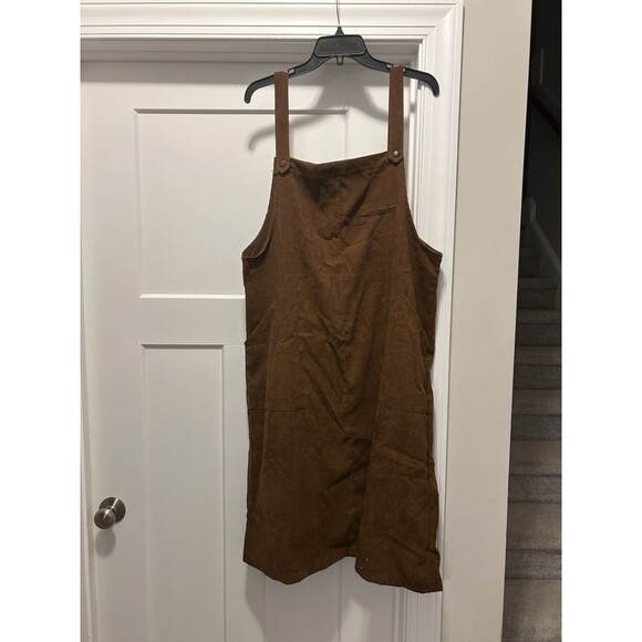 Overall Dress Pocket Brown Corduroy Size 2X Front And Back Pockets Midi Teacher - Picture 1 of 5